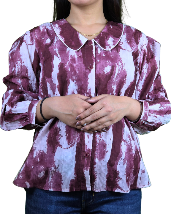 Burgundy_Melino_Print_Queen_Collar_Shirt Burgundy Melino Print Queen Collar Shirt
