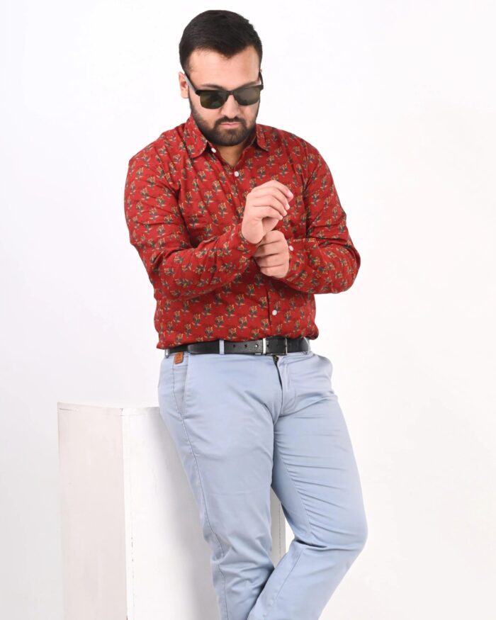 Rust Jaipuri Full Sleeve Printed Shirt for Men
