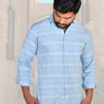 Casual Oxford Cotton White Stripes on Blue Shirt (SF)