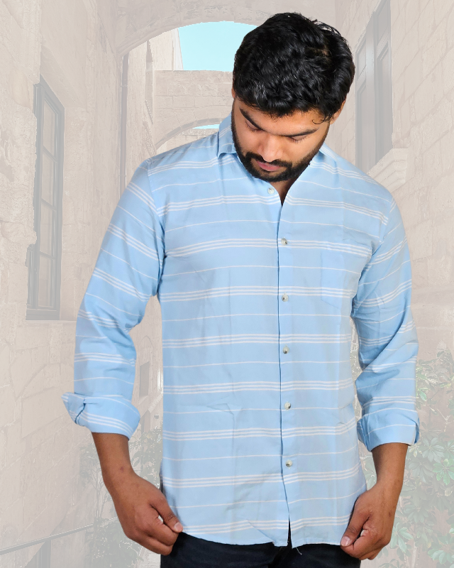 Casual Oxford Cotton White Stripes on Blue Shirt (SF)