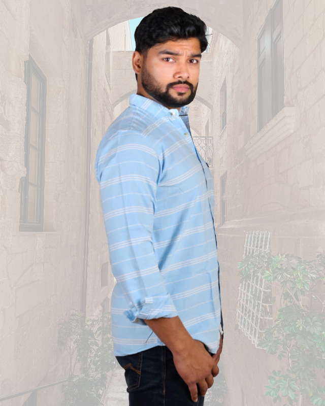 Casual Oxford Cotton White Stripes on Blue Shirt (SF)
