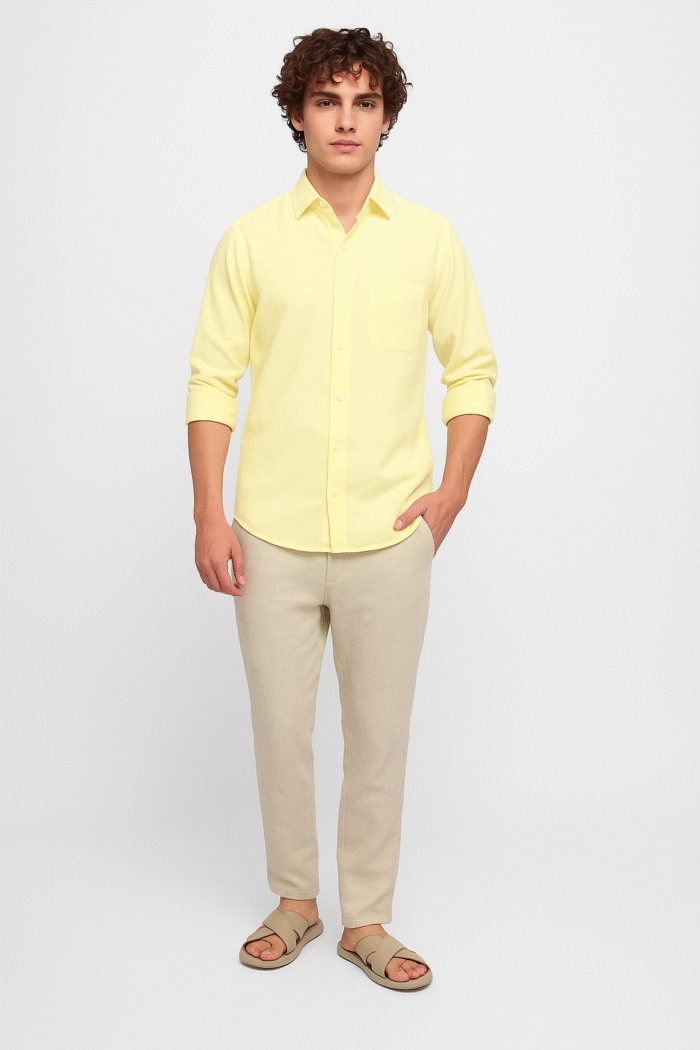 Premium Oxford Plain Yellow Casual Shirt (SF)
