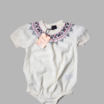 Cream Cotton Dobby Embroidered Romper For Toddler