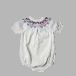 Cream Cotton Dobby Embroidered Romper For Toddler