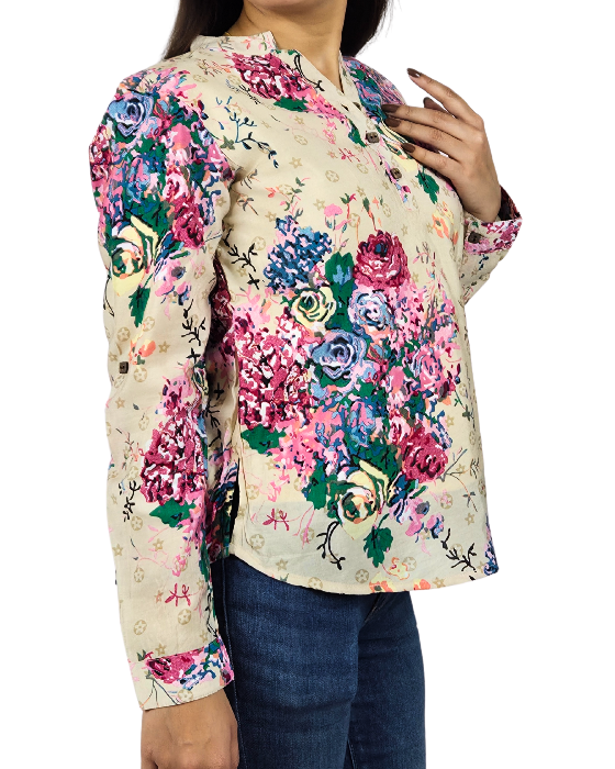 Cream Floral Print Top
