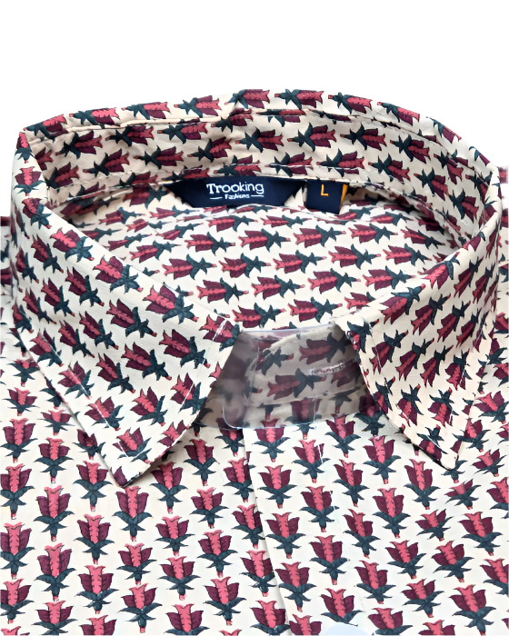 Cream Red Jaipuri Full Sleeve Printed Shirt for Men