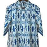 Cream with Blue Geometric Print Top