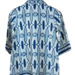 Cream with Blue Geometric Print Top