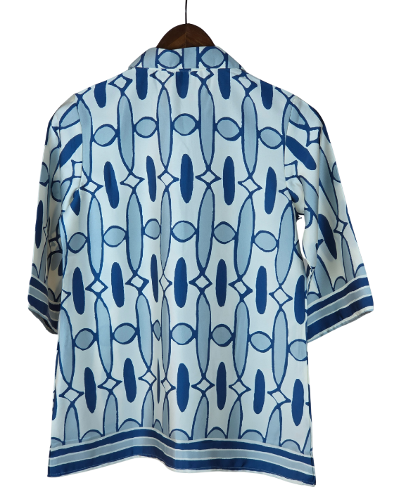 Cream with Blue Geometric Print Top