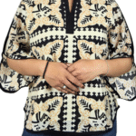 Cream with black and Golden Floral Print Top