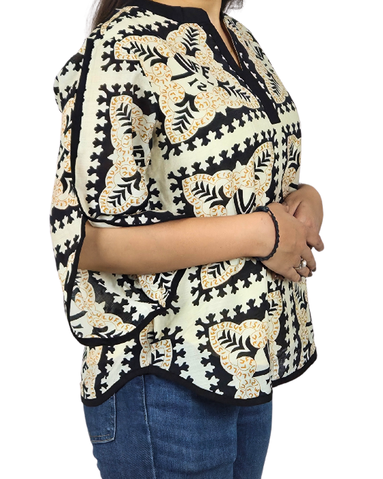 Cream with black and Golden Floral Print Top