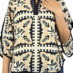 Cream with black and Golden Floral Print Top