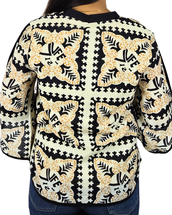 Cream with black and Golden Floral Print Top