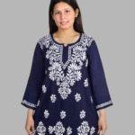 Dark Blue Plain Chikankari Short Kurti