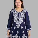 Dark Blue Plain Chikankari Short Kurti