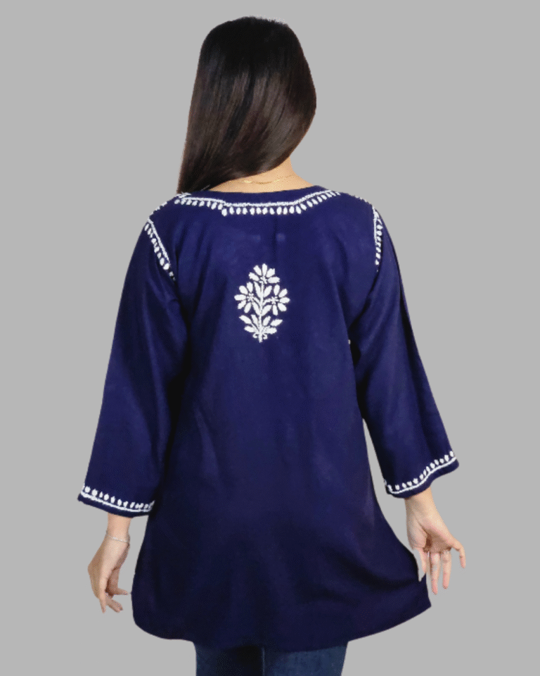 Dark Blue Plain Chikankari Short Kurti