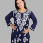 Dark Blue Plain Chikankari Short Kurti