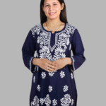 Dark Blue Plain Chikankari Short Kurti