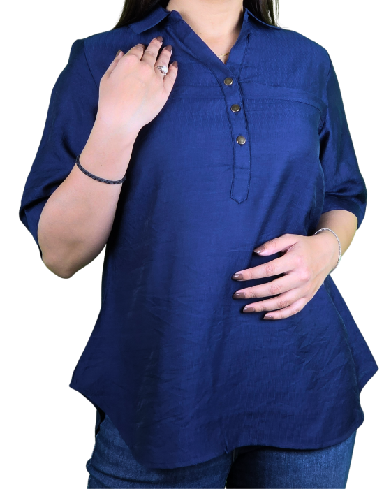Dark Blue Rayon Slub Tunic Top
