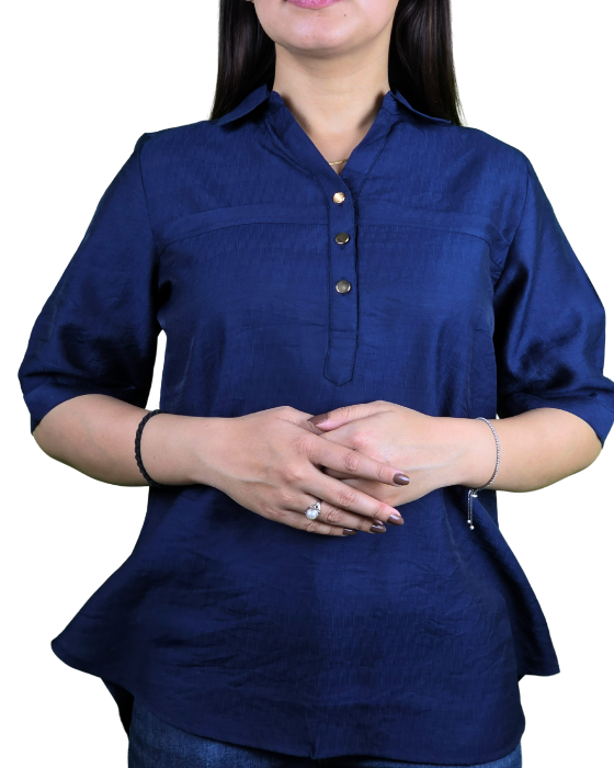 Dark Blue Rayon Slub Tunic Top