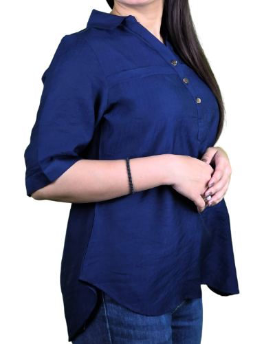 Dark Blue Rayon Slub Tunic Top