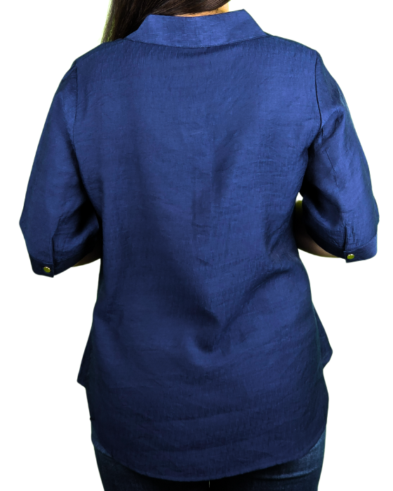Dark Blue Rayon Slub Tunic Top