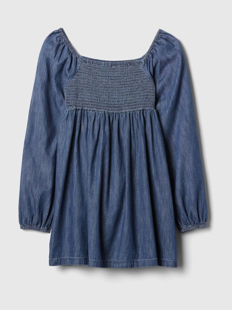 kid's Blue Denim full Sleeve Tiered Dress