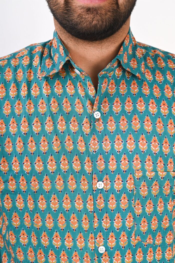 Sea Green Jaipuri Full Sleeve Printed Shirt for Men
