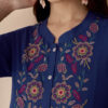 Navy blue Mandarin Collar Tunic Top