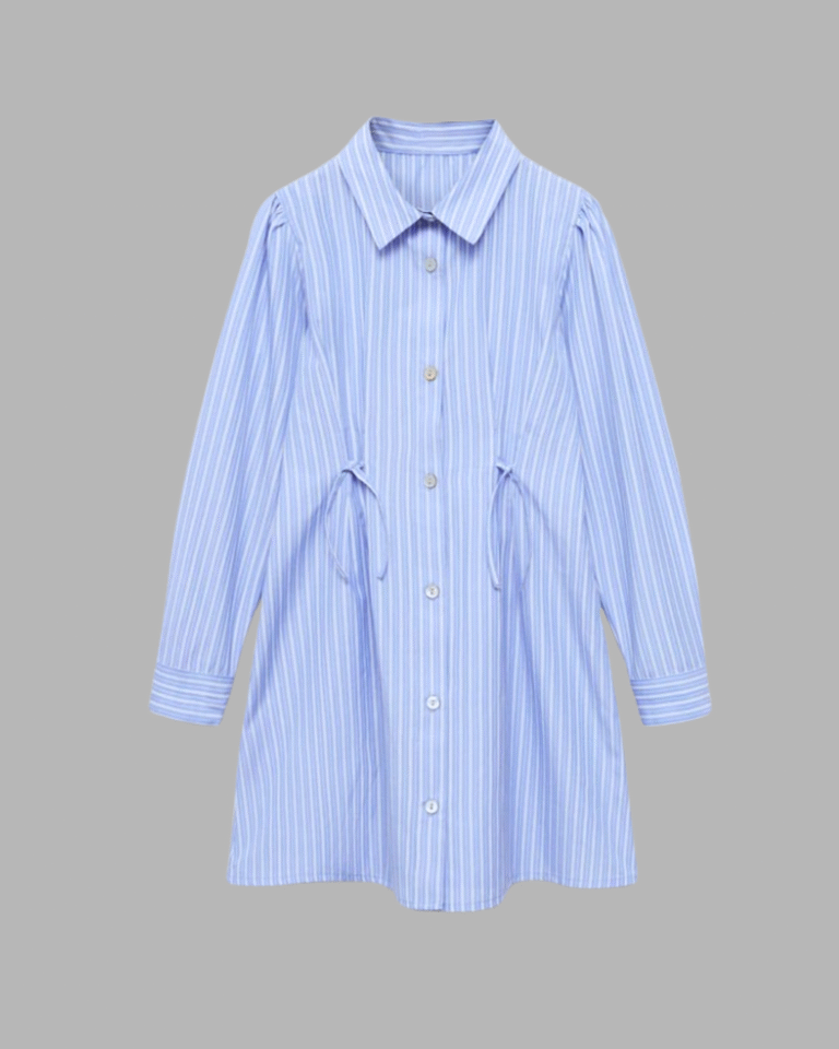 Girl's Sky Blue Striped Shirt Dress