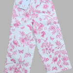 Girl's White  Floral Elasticated Cotton Pants