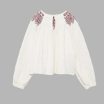 Girl's White With Maroon Embroidered Top