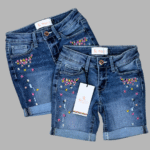 Girls Floral Embroidery Denim Shorts