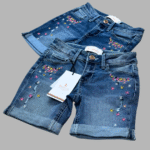 Girls Floral Embroidery Denim Shorts