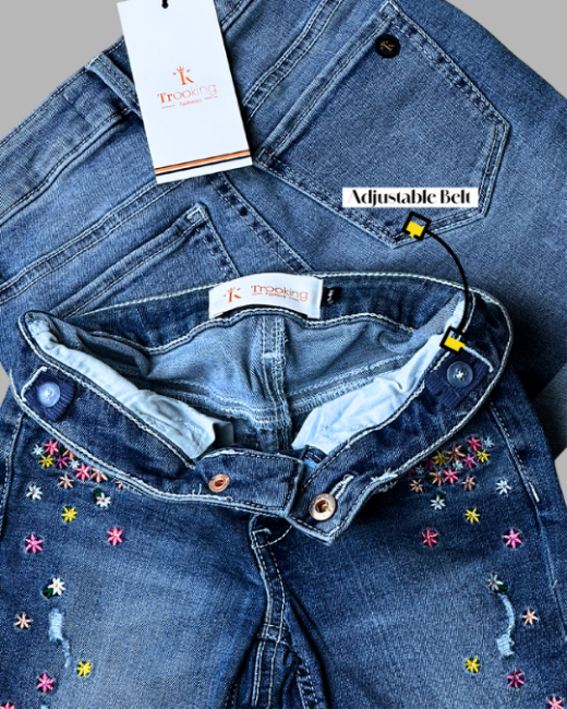 Girls Floral Embroidery Denim Shorts