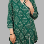 Green Angrakha Bandhani Print Kurti