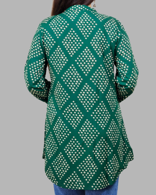 Green Angrakha Bandhani Print Kurti