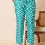 Green Floral Print V Neck 3 Pcs Suit