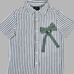 Green Stripes Short-Sleeve Shirt for Boys