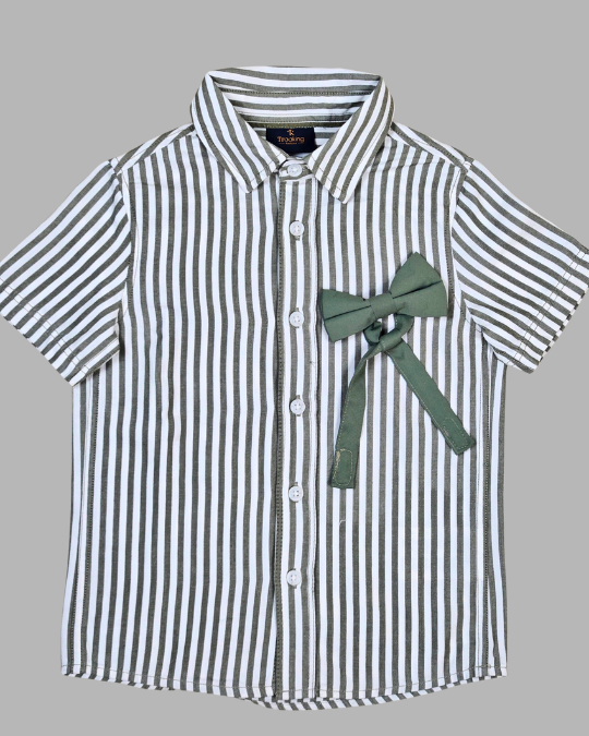 Green Stripes Short-Sleeve Shirt for Boys