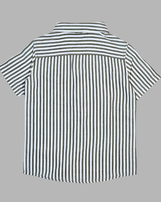 Green Stripes Short-Sleeve Shirt for Boys