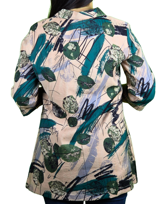 Women Beige with Green Mull Print Long Top