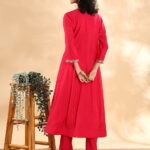 Hot Pink Angrakha Plain Kurta Set