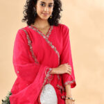 Hot Pink Angrakha Plain Kurta Set