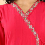 Hot Pink Angrakha Plain Kurta Set