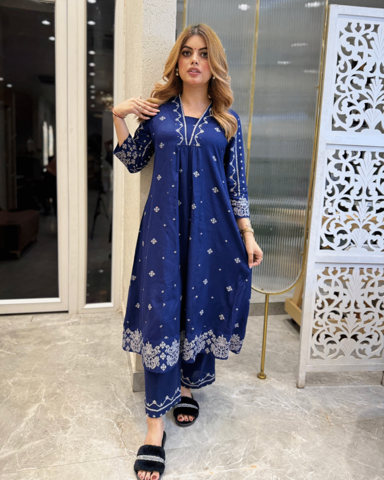 IMG_2846_1 Blue V Neck 2 Pcs Anarkali Kurta Set