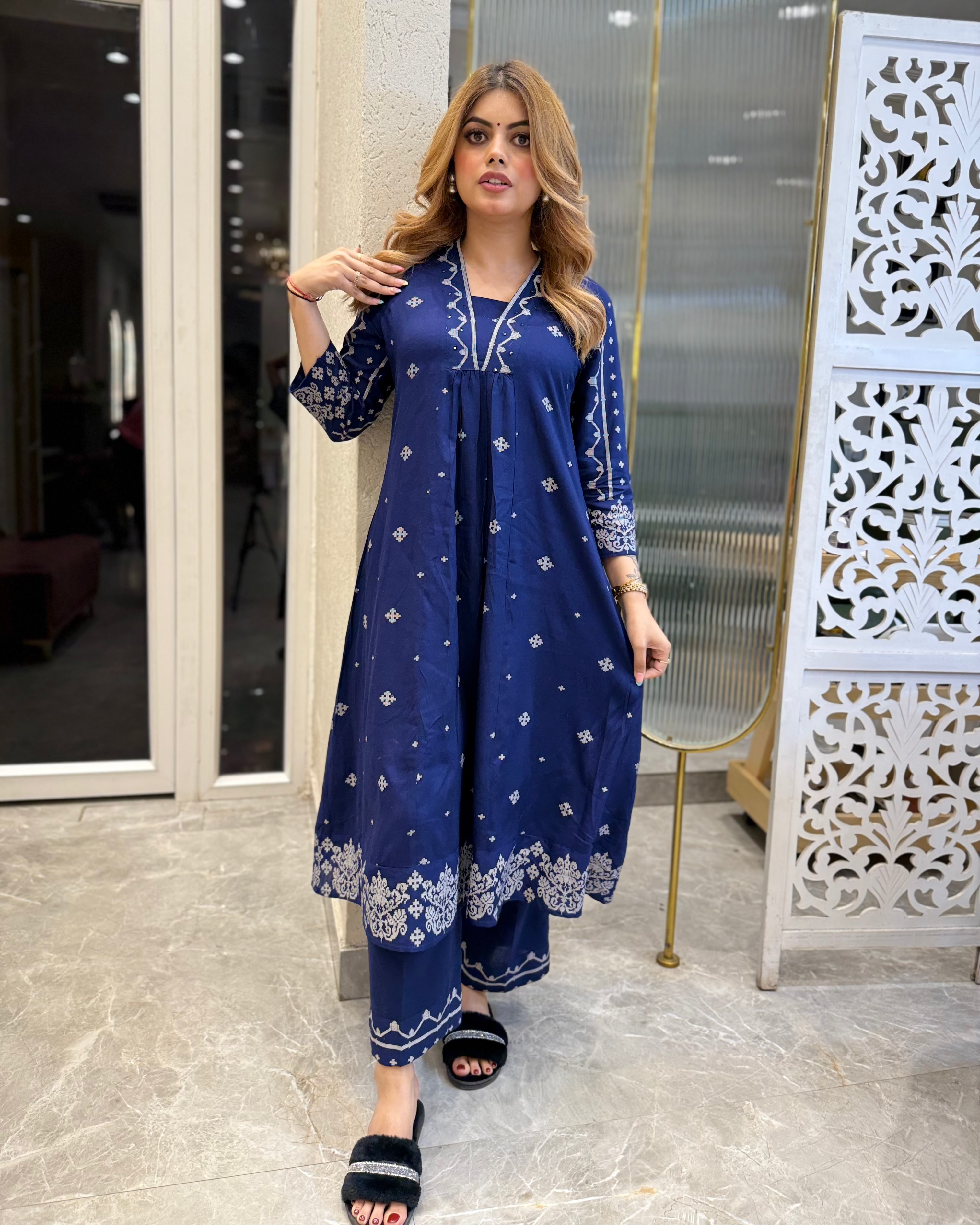 IMG_2846_1 Blue V Neck 2 Pcs Anarkali Kurta Set