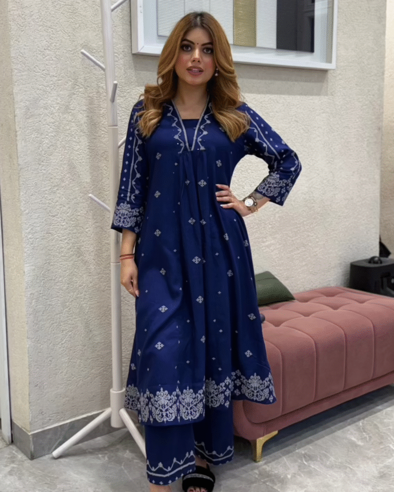 IMG_2872_1 Blue V Neck 2 Pcs Anarkali Kurta Set