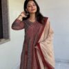 Rust Bugru Print 3 Pcs Anarkali  Kurta Set