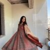 Rust Bugru Print 3 Pcs Anarkali  Kurta Set